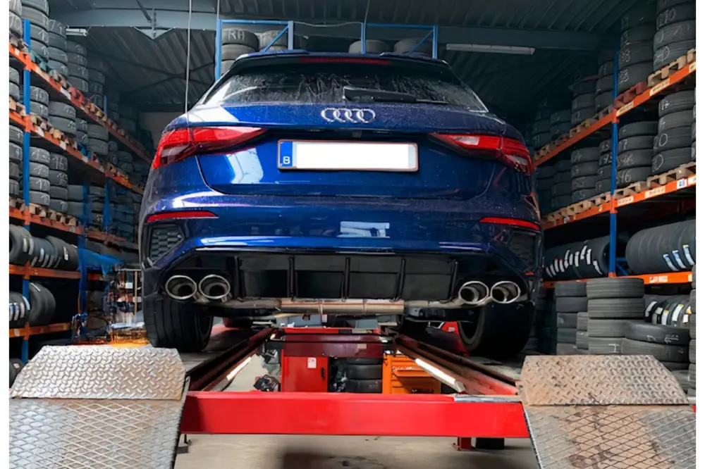 Billig Fox Duplex Auspuff Sportauspuff Endschalldämpfer für Audi A3 GY Sportback 1.5