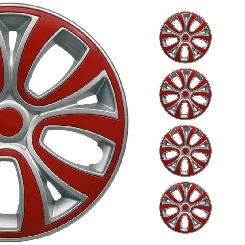4x Radblenden Radkappen Radzierblenden für 14" Zoll Stahlfelgen Silber Rot Preiswert