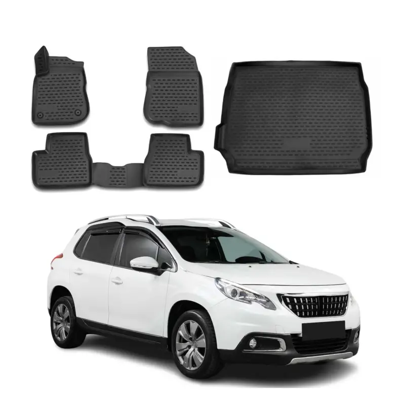 Fußmatten & Kofferraumwanne Set für Peugeot 2008 2013-2020 Gummi TPE Schwarz 5x Neuheit