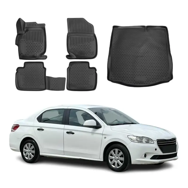 Super-Preis Fußmatten & Kofferraumwanne Set für Peugeot 301 2012-2026 Stufenheck TPE Schwarz