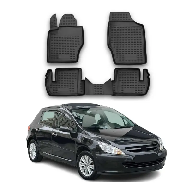Sonderaktion OMAC Gummimatten Fußmatten für Peugeot 307 2001-2008 TPE Automatten Schwarz 4x
