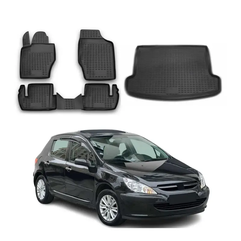Neue Ware Fußmatten & Kofferraumwanne Set für Peugeot 307 2001-2008 Station Wagon TPE