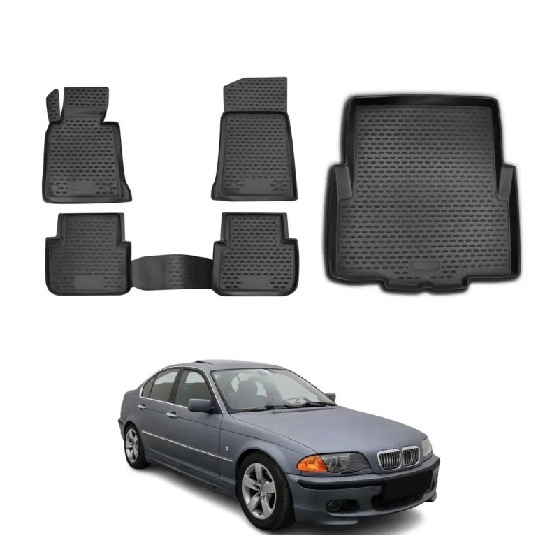Fußmatten & Kofferraumwanne Set für BMW 3er E46 Limo 1998-2007 Gummi Schwarz 5x Neu
