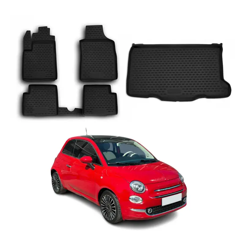 Fußmatten & Kofferraumwanne Set für Fiat 500 500C 2007-2015 Pre-FL Gummi TPE 5x Top-Preis