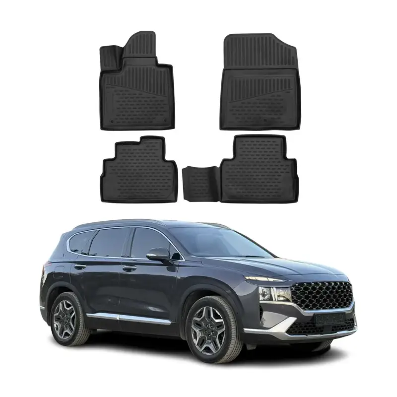 Solange Der Vorrat Reicht OMAC Gummimatten Fußmatten für Hyundai Santa Fe 2021-2021 TPE Matten Schwarz 5x