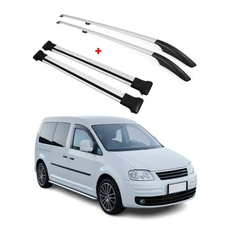 Super-Preis Dachreling + Dachträger für VW Caddy 2003-2015 L2 Langer Aluminium Silber 4x