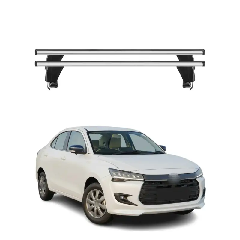 Menabo Dachträger Grundtäger für Suzuki Dzire 2017-2021 50kg Alu Silber 2 tlg Sonderangebot