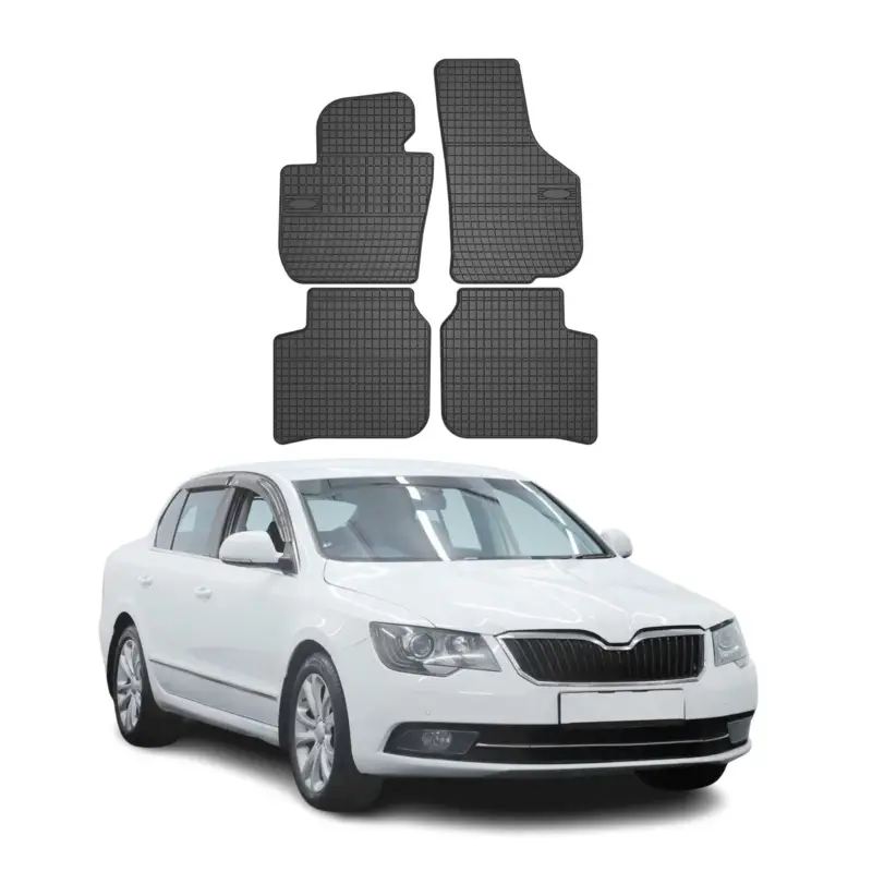 OMAC Gummi Fußmatten für Skoda Superb 2008-2015 Automatten Gummi Schwarz 4tlg Rabatt