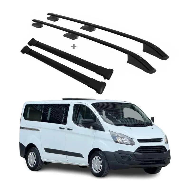 Dachreling + Dachträger für Ford Tourneo Custom 2013-2024 L1 RS Alu Schwarz 4x Zertifiziert