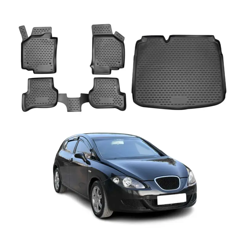Fußmatten & Kofferraumwanne Set für Seat Leon 2005-2012 Schrägheck TPE Schwarz Preis Gesenkt