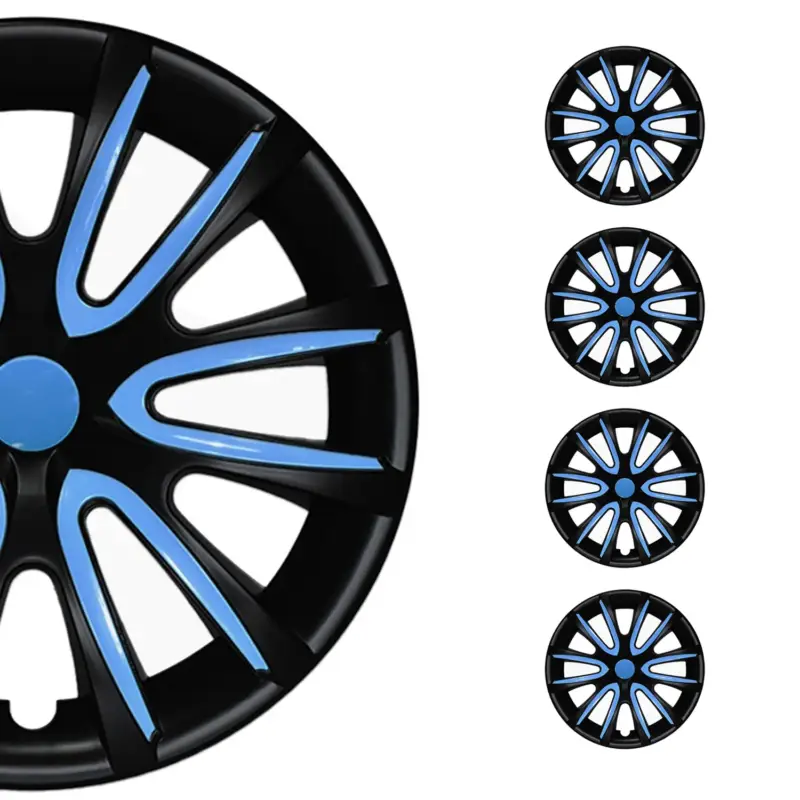4x Radkappen Radzierblenden Radblenden 15" Zoll Stahlfelgen Matt Schwarz Blau Top-Preis