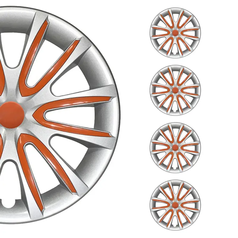 4x Radblenden Radkappen Radzierblenden 15" Zoll Stahlfelgen Grau-Orange Echt