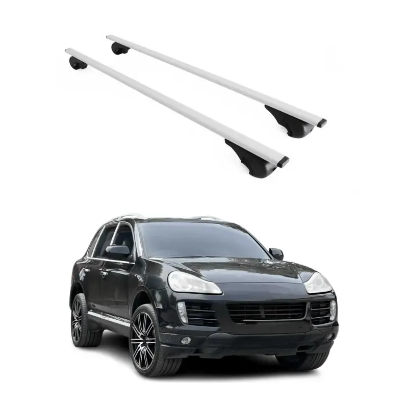 Dachträger Grundtäger für Porsche Cayenne 2002-2010 75kg Metall Silber 2 tlg Markenprodukt