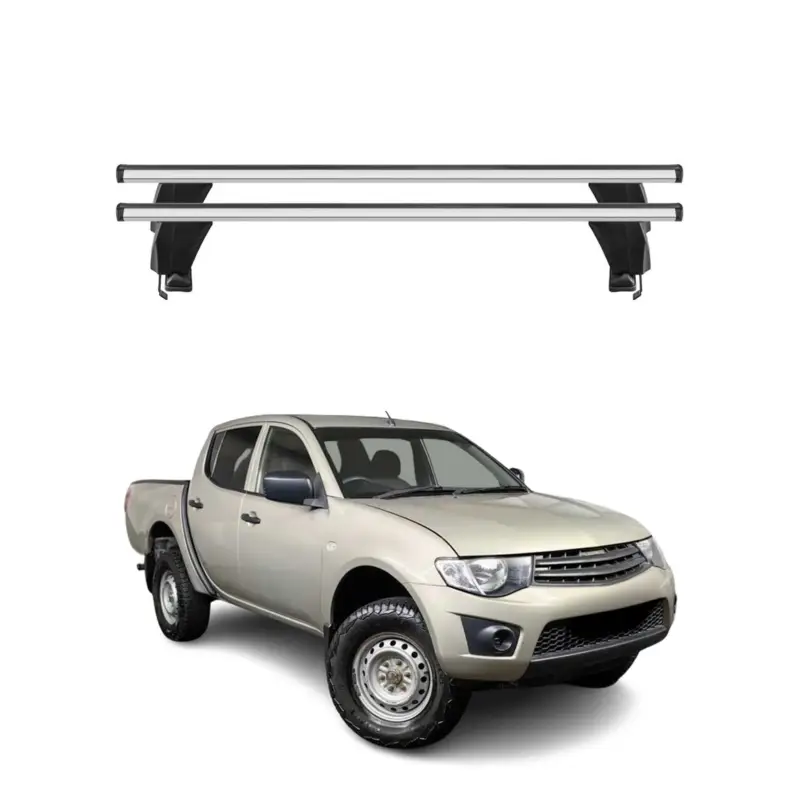 Billig Menabo Dachträger Grundtäger für Mitsubishi L200 2005-2015 50kg Alu Silber 2 tlg