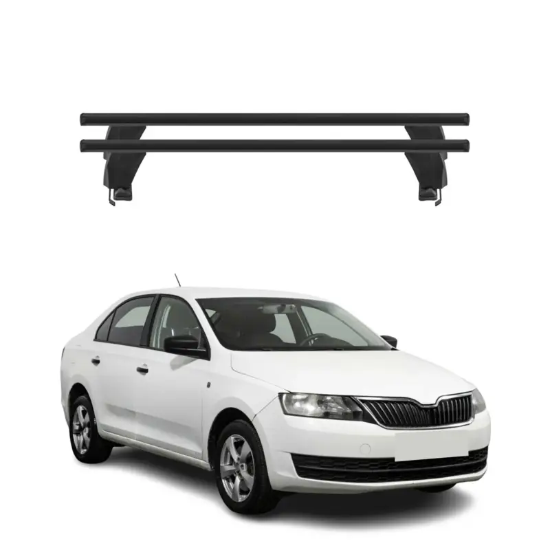 Menabo Dachträger Grundtäger für Skoda Rapid 2012-2019 50kg Alu Schwarz 2 tlg Super-Preis