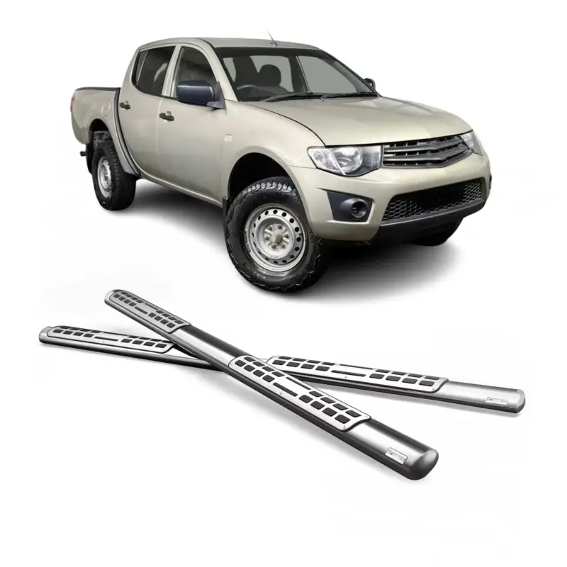 Echt Stahl Schwellerrohre Trittbretter für Mitsubishi L200 Double Cab 2006-2009 Grau