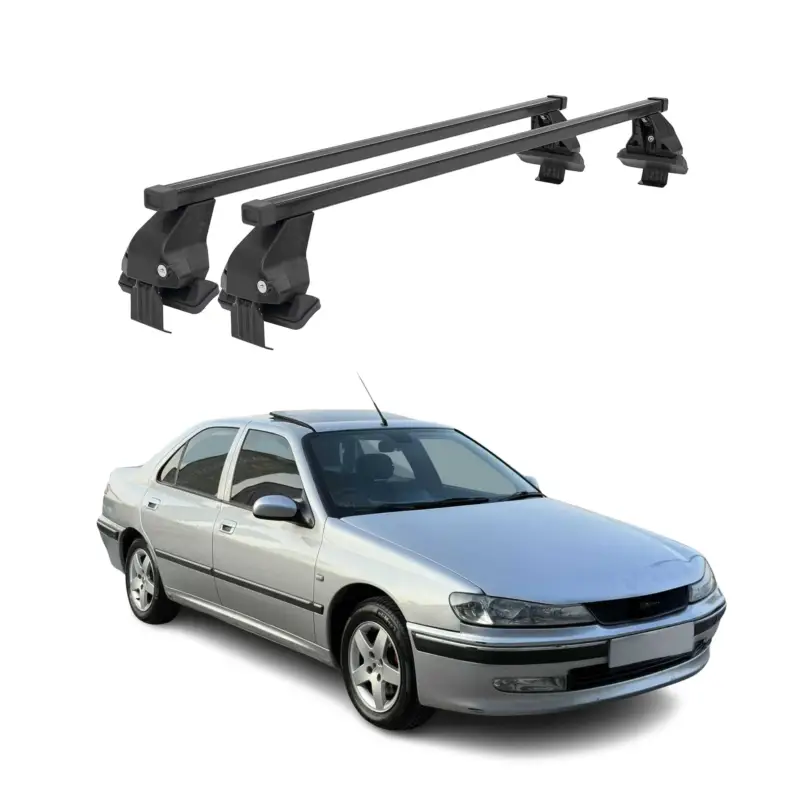 Menabo Dachträger Grundtäger für Peugeot 406 1995-2004 50kg Stahl Schwarz 2 tlg Sale