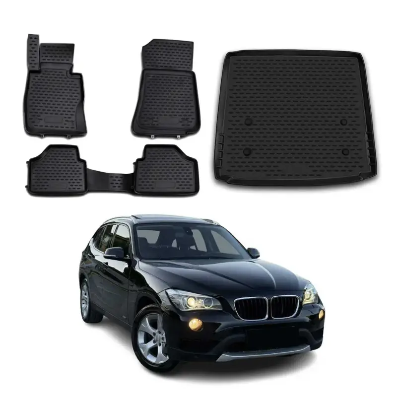 Must-Have Fußmatten & Kofferraumwanne Set für BMW X1 E84 2009-2015 Gummi TPE Schwarz 5x