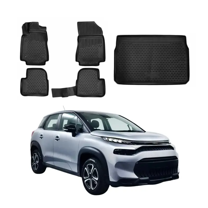 Geprüft Fußmatten & Kofferraumwanne Set für Citroen C3 2016-2024 Gummi TPE Schwarz 5x