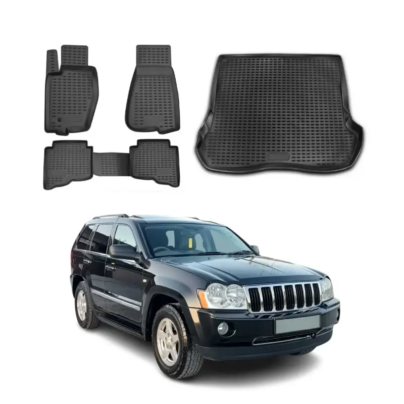 Fußmatten & Kofferraumwanne Set für Jeep Grand Cherokee 2005-2010 TPE Schwarz Abverkauf