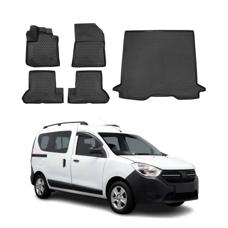 Heißes Angebot Fußmatten & Kofferraumwanne Set für Dacia Dokker 2012-2021 Gummi TPE Schwarz 5x