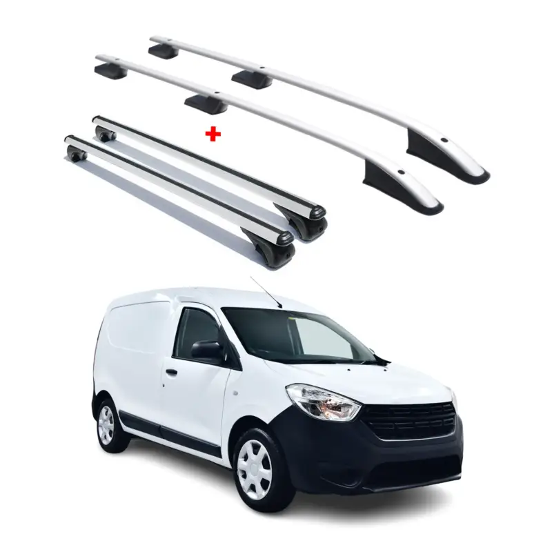 Dachreling + Dachträger für Dacia Dokker 2012-2021 L1 Kurzer Aluminium Silber 4x Highlight