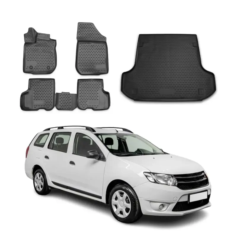 Fußmatten & Kofferraumwanne Set für Dacia Logan / MCV 2013-2016 TPE Schwarz Garantierte Lieferung