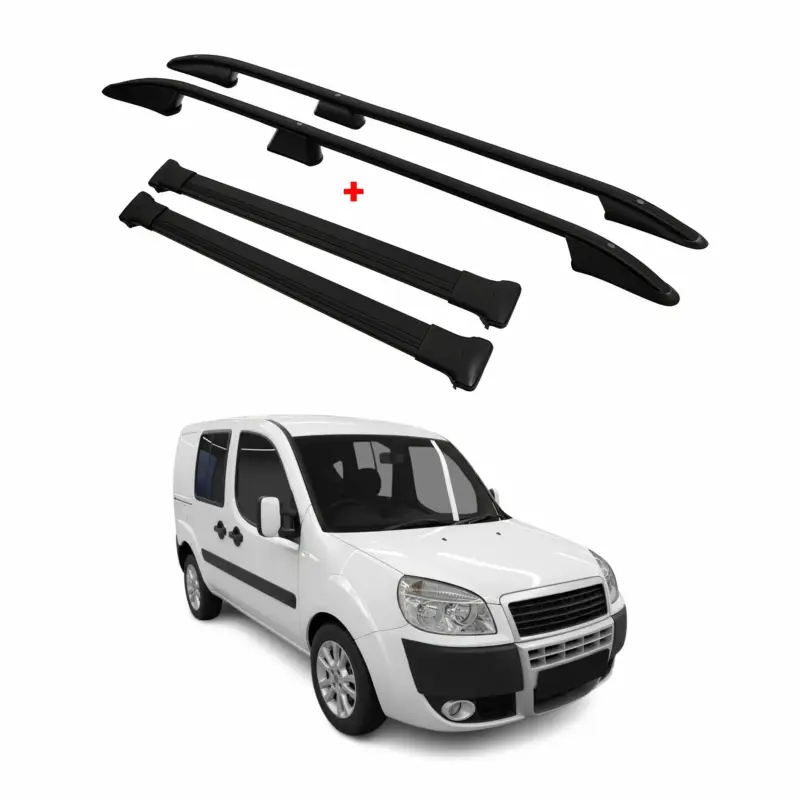 Dachreling + Dachträger SET für Fiat Doblo 2000-2010 Kurzer Aluminium Schwarz 4x Zertifiziert