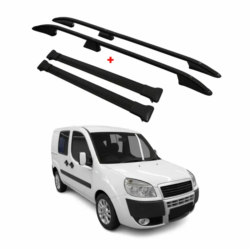 Sale Dachreling + Dachträger für Fiat Doblo 2000-2010 L1 Kurzer Aluminium Schwarz 4x