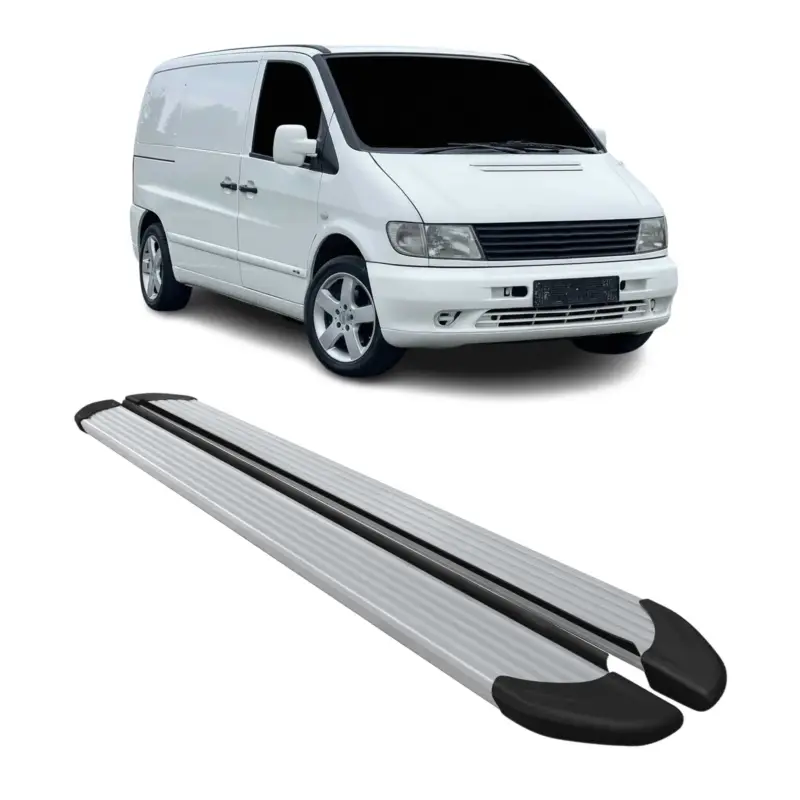 Abverkauf Trittbretter Seitenschweller für Mercedes Vito 1996-2003 L1/L2 Alu Silber 2 tlg
