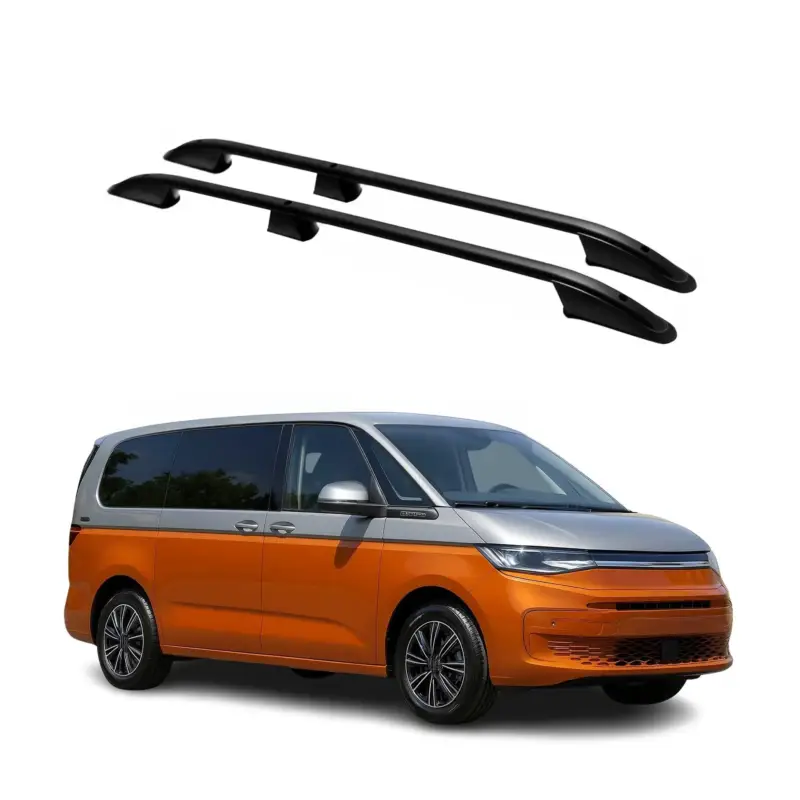Zertifiziert Dachreling Relingträger für VW T7 Multivan 2021-2026 Aluminium Schwarz 2 tlg