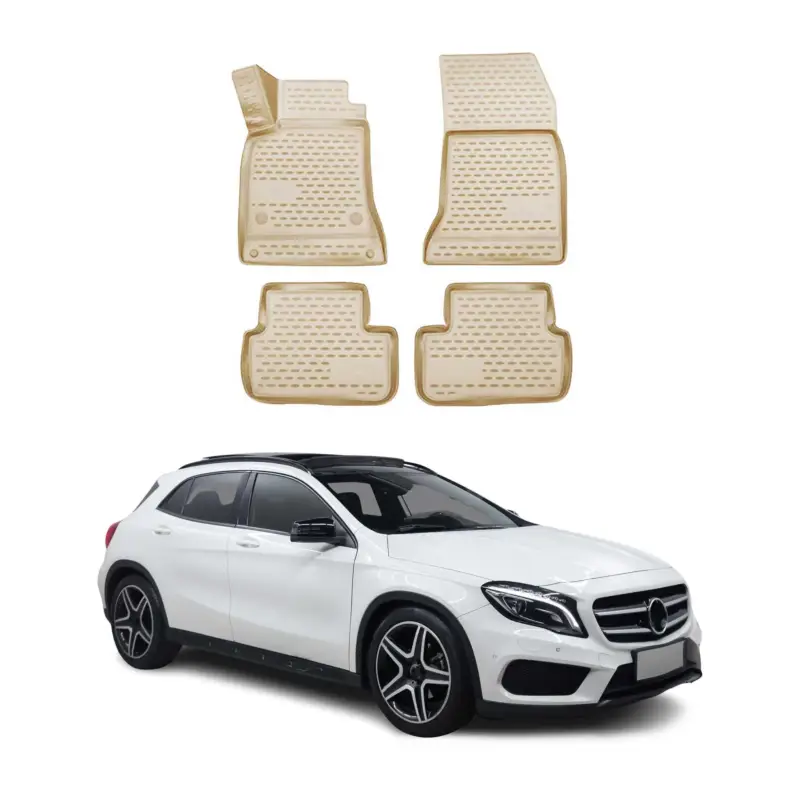 Markenprodukt OMAC Gummimatten Fußmatten für Mercedes GLA Klasse 2014-2020 TPE Matten Beige 4x