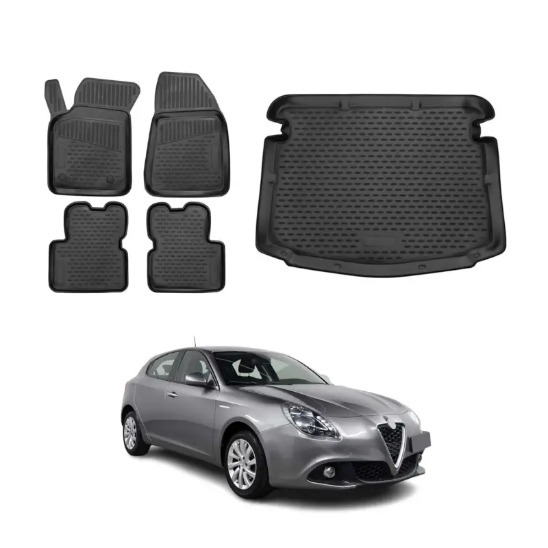 Fußmatten & Kofferraumwanne Set für Alfa Romeo Giulietta 2010-2020 TPE Schwarz Rabatt