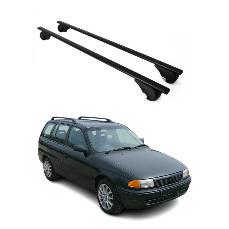 Dachträger Grundtäger für Opel Astra Caravan 1991-1998 75kg Metall Schwarz 2 tlg Highlight