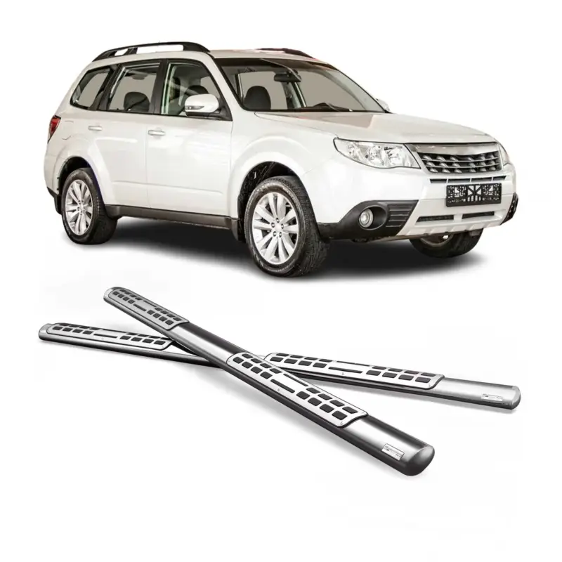 Heißes Angebot Edelstahl Seitenschweller Schwellerrohre für Subaru Forester III 2008-13 Silber