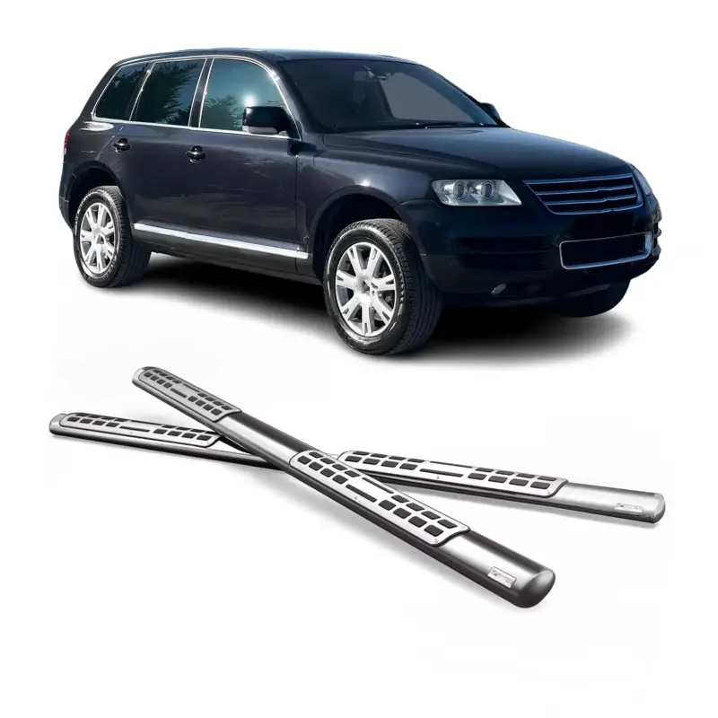 Ausverkauf Edelstahl Seitenschweller Schwellerrohre für VW Touareg I 2002-2007 Silber