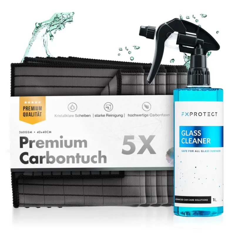 chemicalworkz Carbon Fiber Glass Towel Premium Glastuch 360GSM 40×40 5Stk. + Glasreiniger 1L Markenware