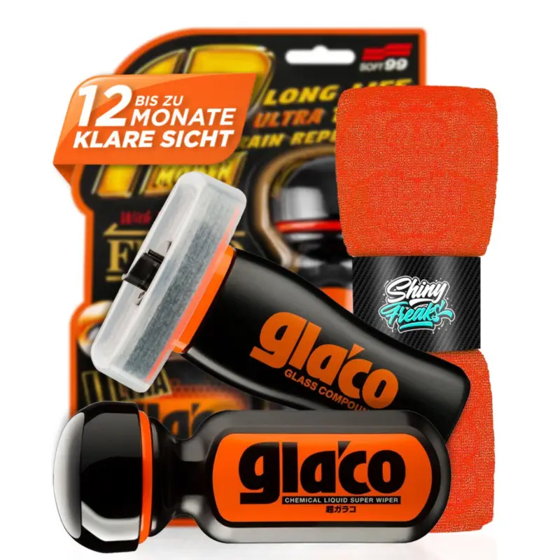 Sonderangebot Soft99 Glas-Set Glaco Glass Compound Roll On & Ultra Glaco + Mikrofasertuch (3-teilig)