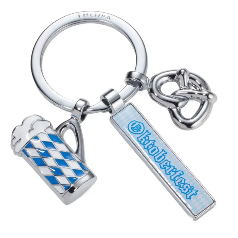 Top-Seller Schlüsselanhänger OKTOBERFEST Brezel Bierkrug Metallguss Keyring blau KR17-80