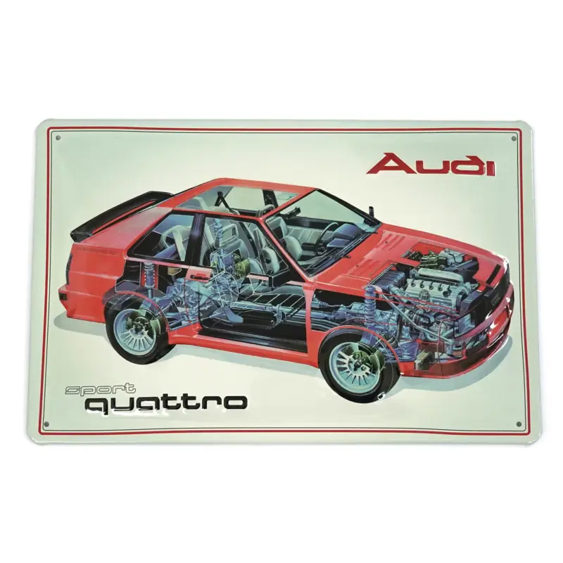 Neue Ware Audi Blechschild Audi Sport quattro 3D Prägung Stahlblech Schild A8-8985