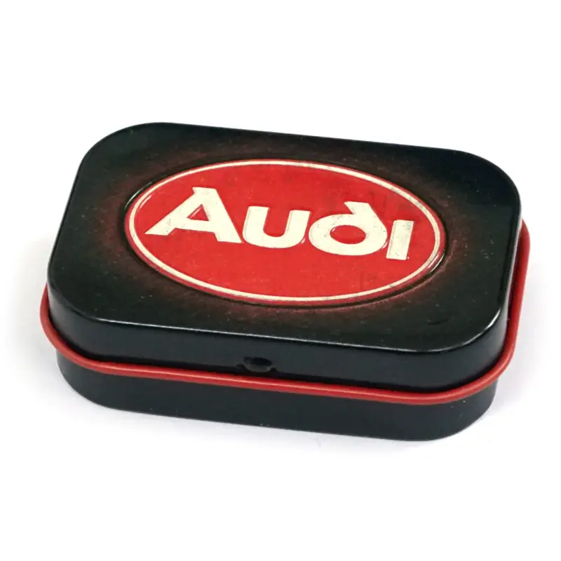Abverkauf Audi Pillendose Logo Audi Pflaume Oval Stahlblech Dose Nostalgie A8-8023