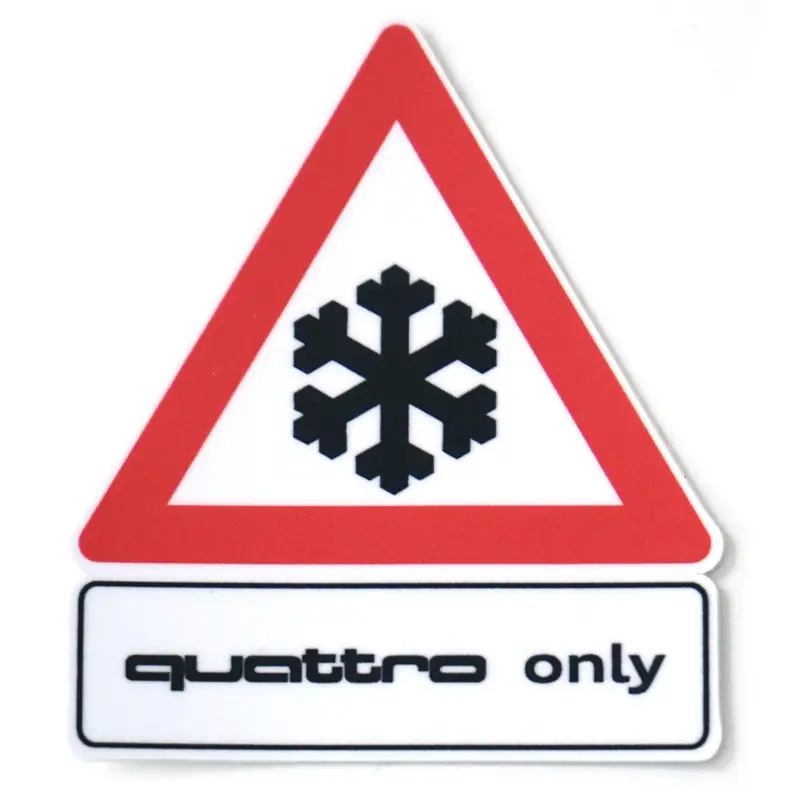 Neuheit Audi quattro only Aufkleber Logo Gefahrenzeichen Schriftzug Dekorfolie weiß A16-1972