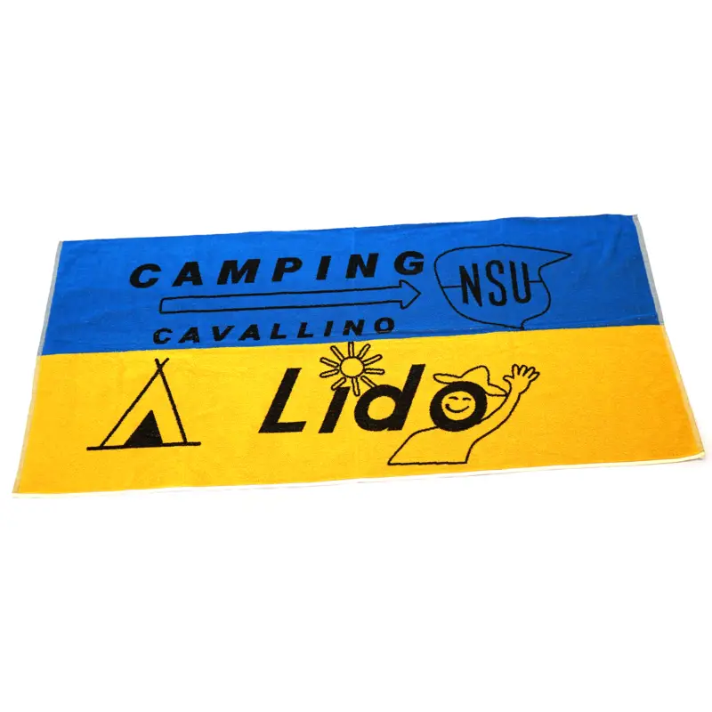 Neue Ware Audi Duschtuch Cavallino Handtuch 70x140cm blau/gelb Badetuch Strandtuch A7-7801