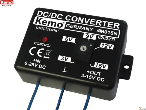 Ausverkauf Justierbarer regelbarer Spannungswandler 6-28V DC Eingang / 3-15V DC Ausgang max 1,5A Kemo M015N
