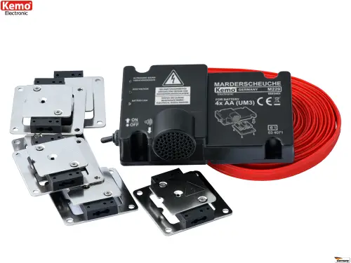 Marderabwehr KFZ Ultraschall und Hochspannung mit Plus-Minus- Kontaktplatten Kemo M229 Batteriebe... Neue Ware
