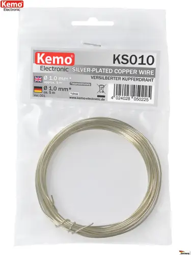 (1,10 EUR pro 1m) Versilberter Kupferdraht 1,0mm 5m KS010 Kemo Neue Kollektion